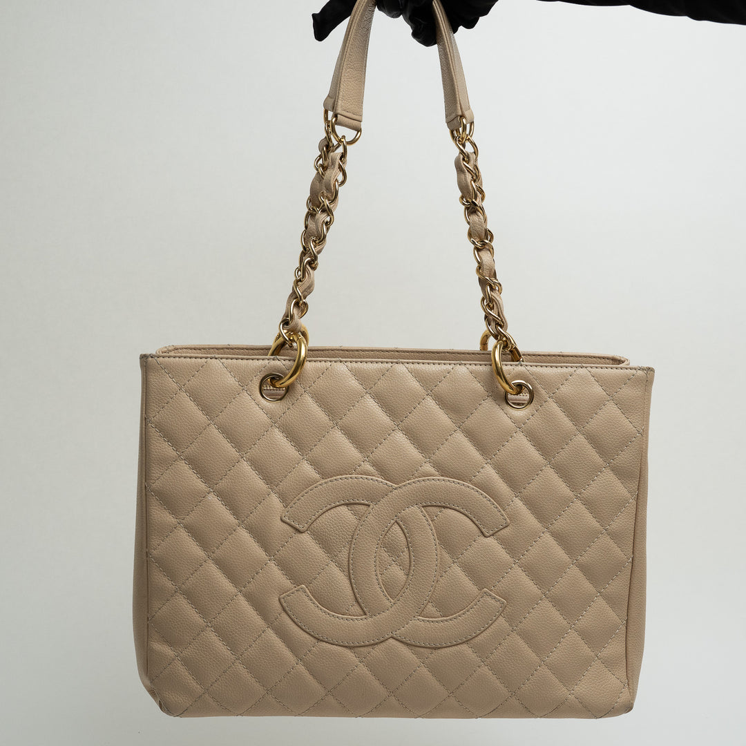 Pre-Loved Chanel™ Beige Caviar Leather GST Tote with Gold Hardware
