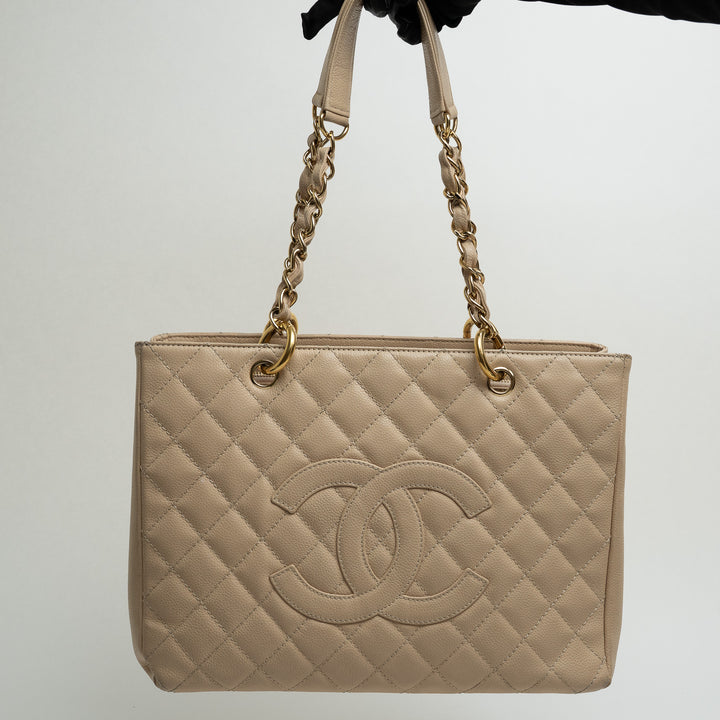 Pre-Loved Chanel™ Beige Caviar Leather GST Tote with Gold Hardware