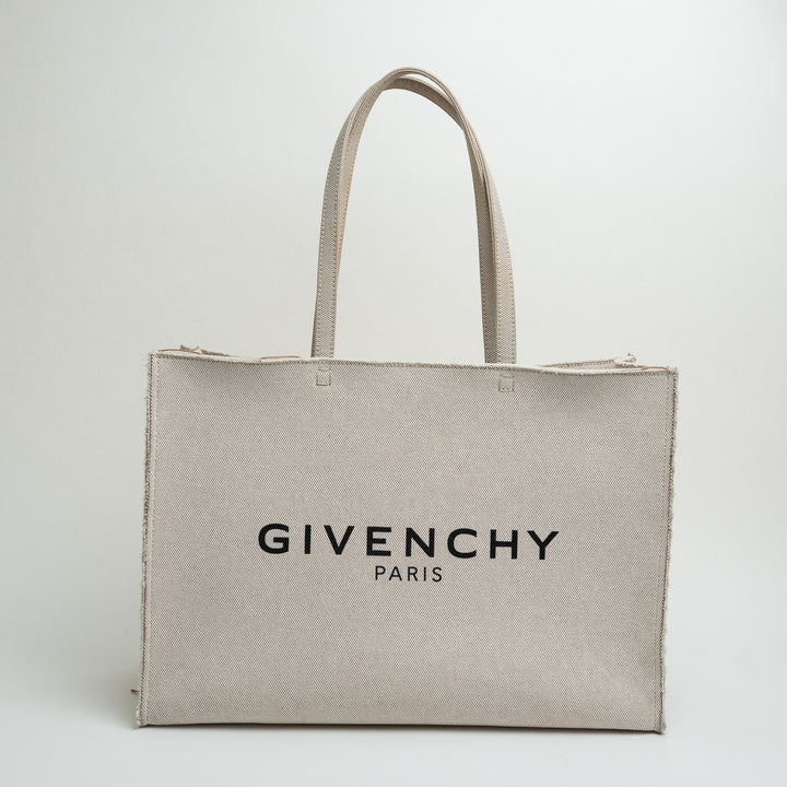 Givenchy Beige Canvas Logo Large Shopper G-Tote