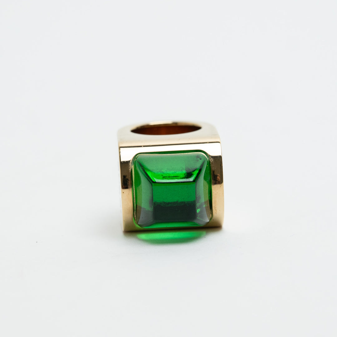 Gucci Gold-Tone Thick Green Resin Stone Ring Size 5.5