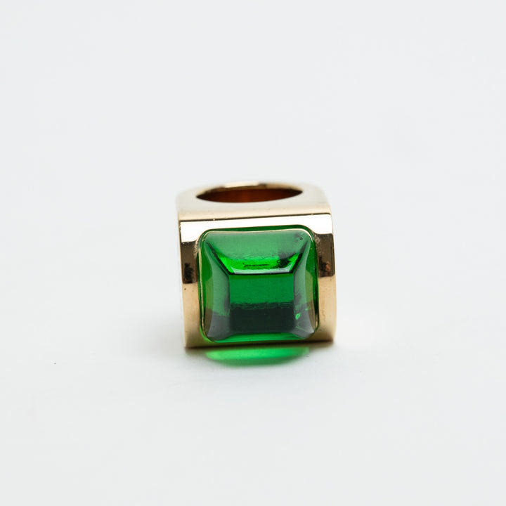 Gucci Gold-Tone Thick Green Resin Stone Ring Size 5.5