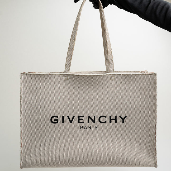 Givenchy Beige Canvas Logo Large Shopper G-Tote