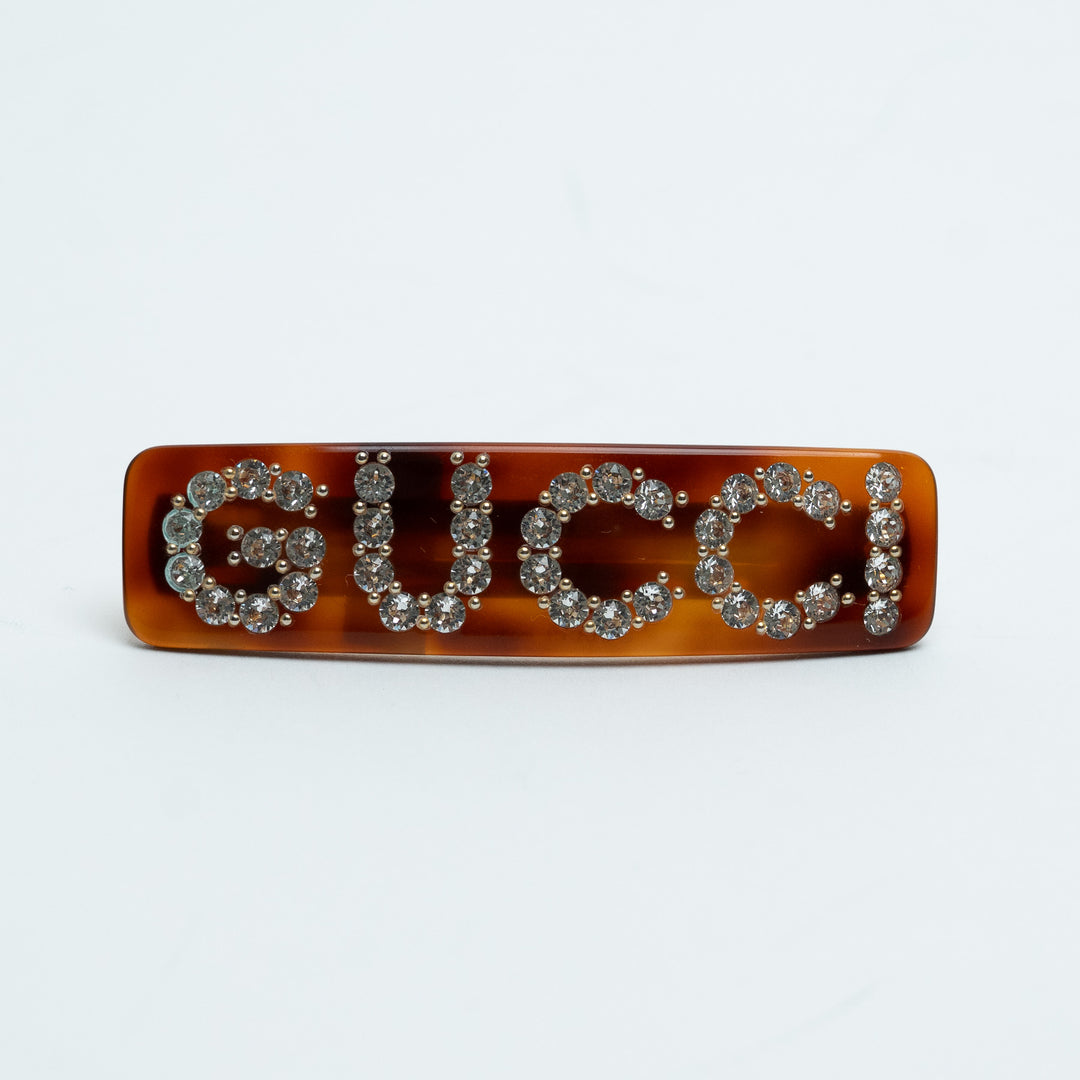 Gucci Tortoise Shell Resin Crystal Hair Clip