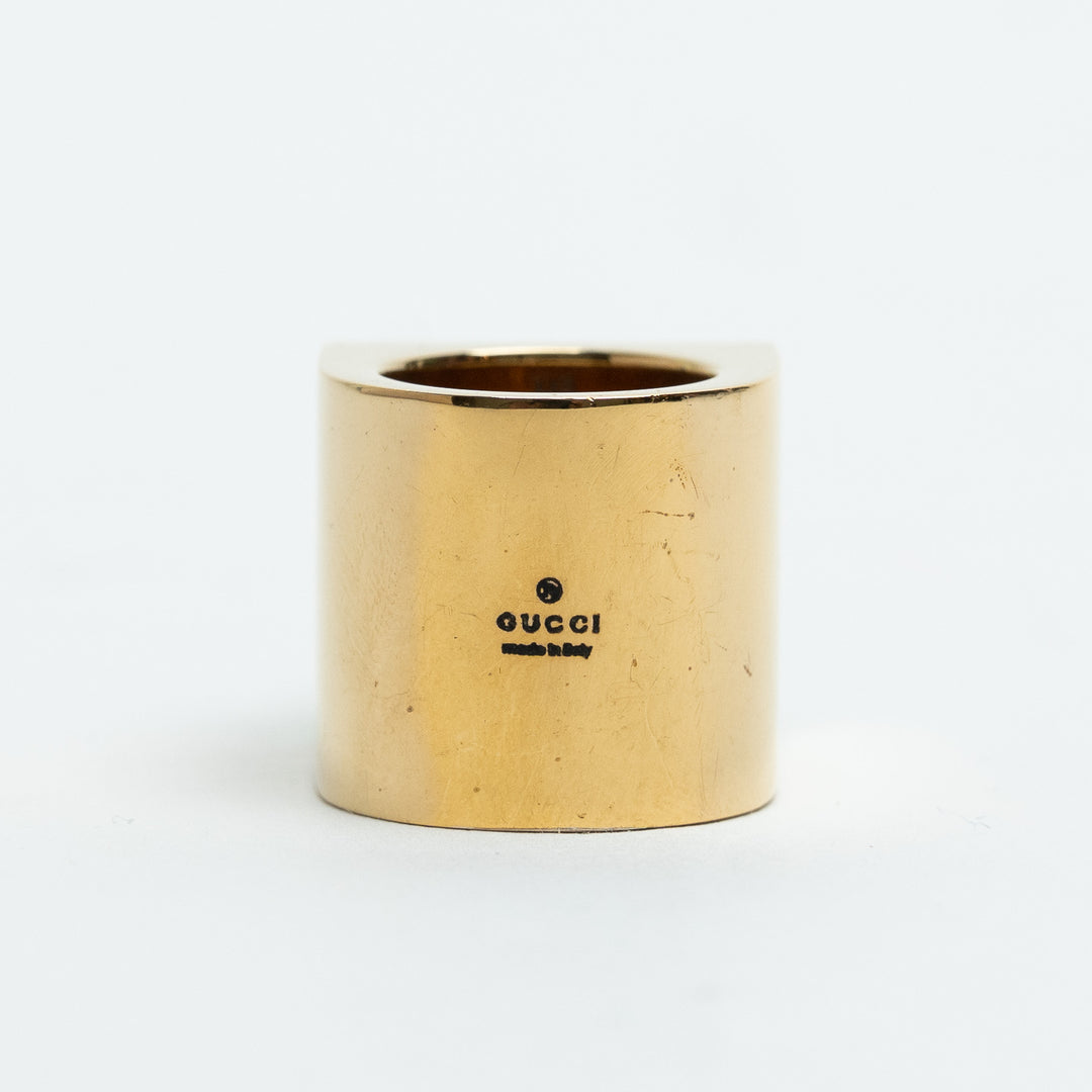 Gucci Gold-Tone Thick Green Resin Stone Ring Size 5.5