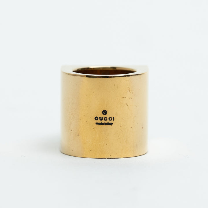 Gucci Gold-Tone Thick Green Resin Stone Ring Size 5.5
