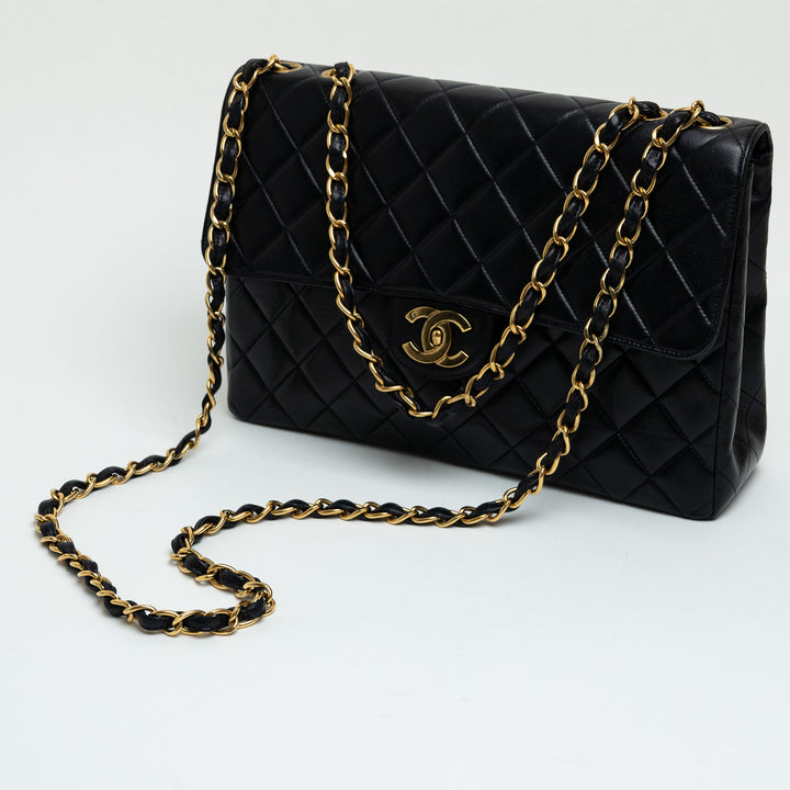 Pre-Loved Chanel™ Dark Navy Quilted Lambskin Jumbo Single Flap Vintage Bag