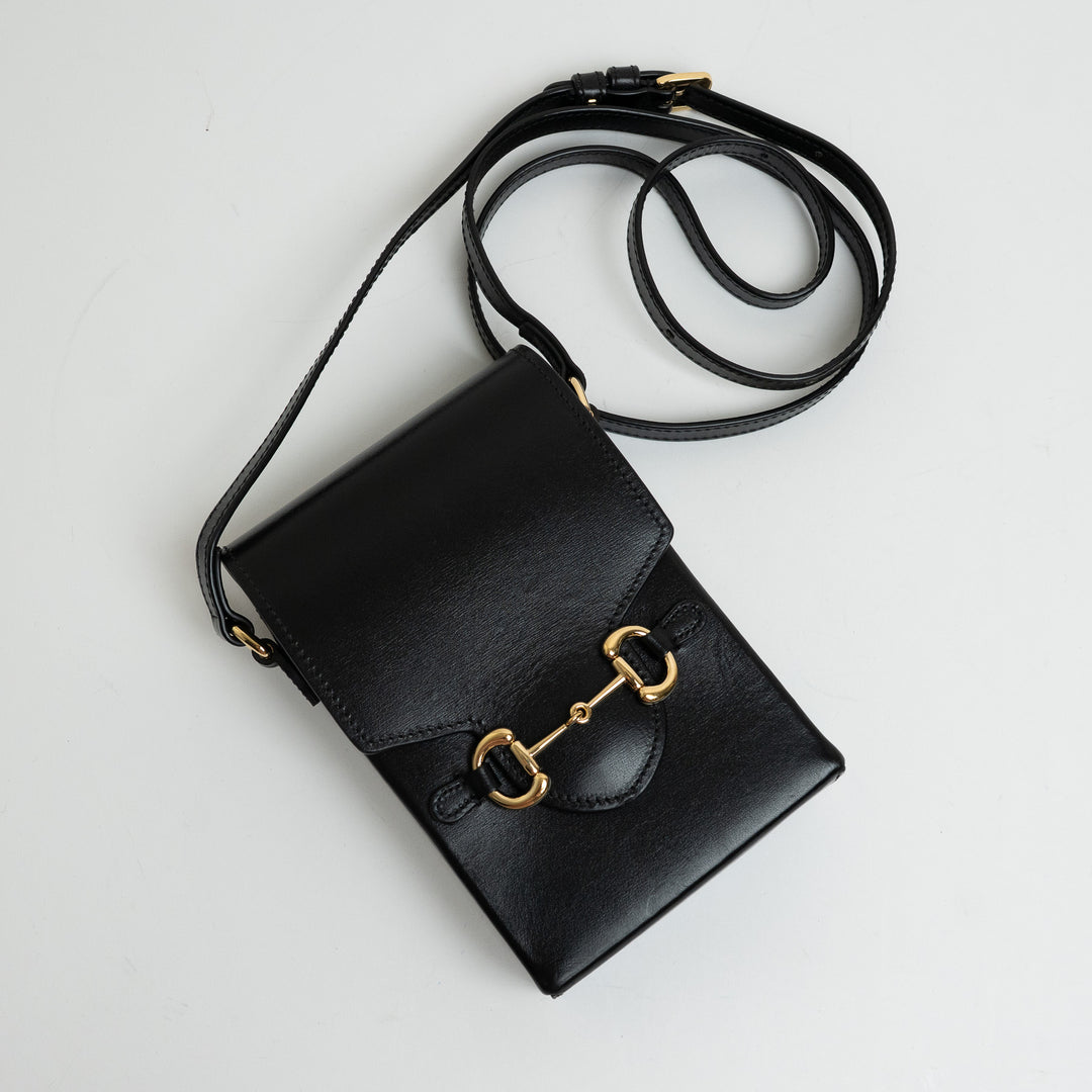 Gucci Black Smooth Calfskin Leather Mini Horsebit 1955 Crossbody Bag