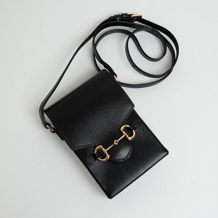Gucci Black Smooth Calfskin Leather Mini Horsebit 1955 Crossbody Bag