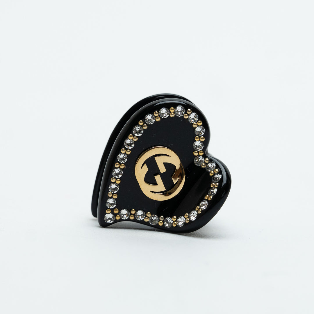 Gucci Black Resin Heart-Shaped Interlocking G Crystal Hair Clip