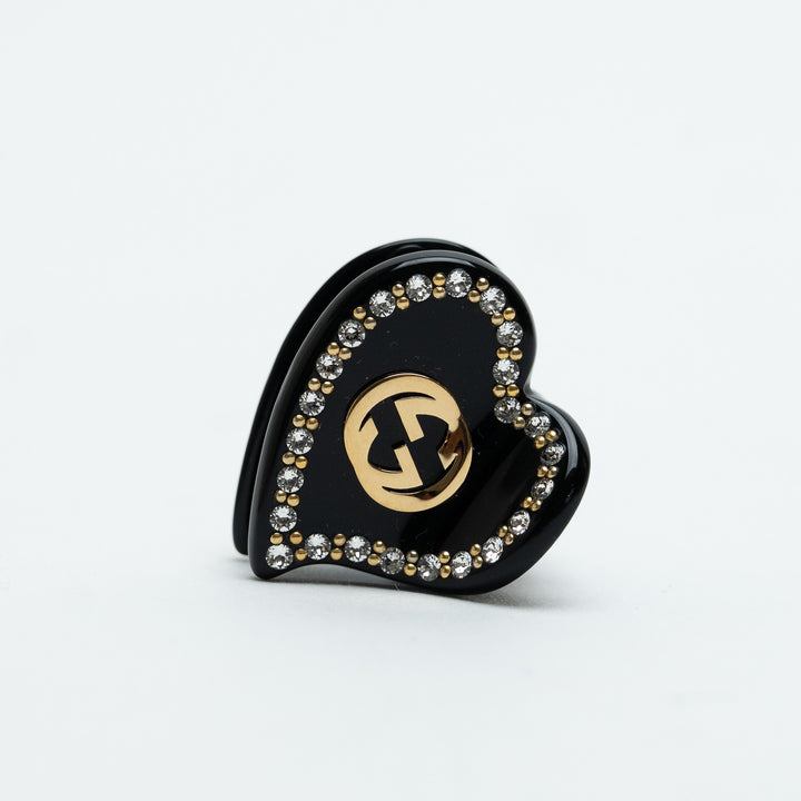 Gucci Black Resin Heart-Shaped Interlocking G Crystal Hair Clip