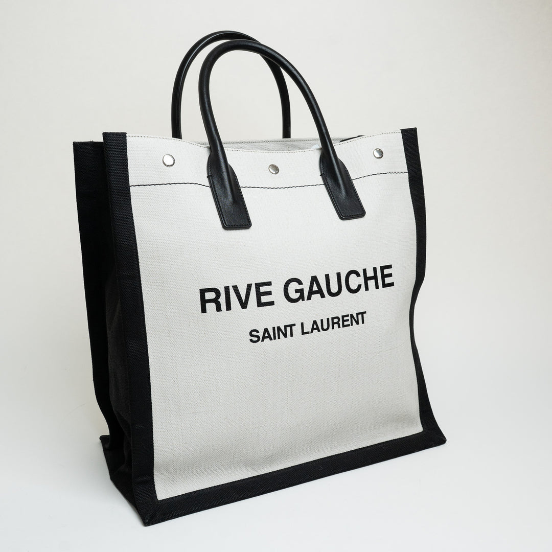 Saint Laurent Coated Canvas Black and White Rive Gauche Tote Bag