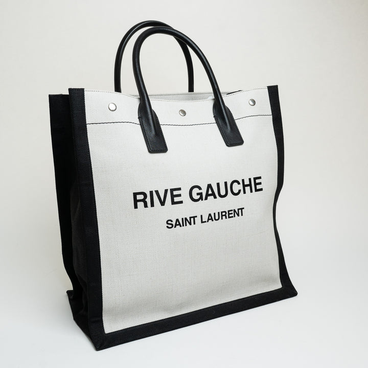 Saint Laurent Coated Canvas Black and White Rive Gauche Tote Bag