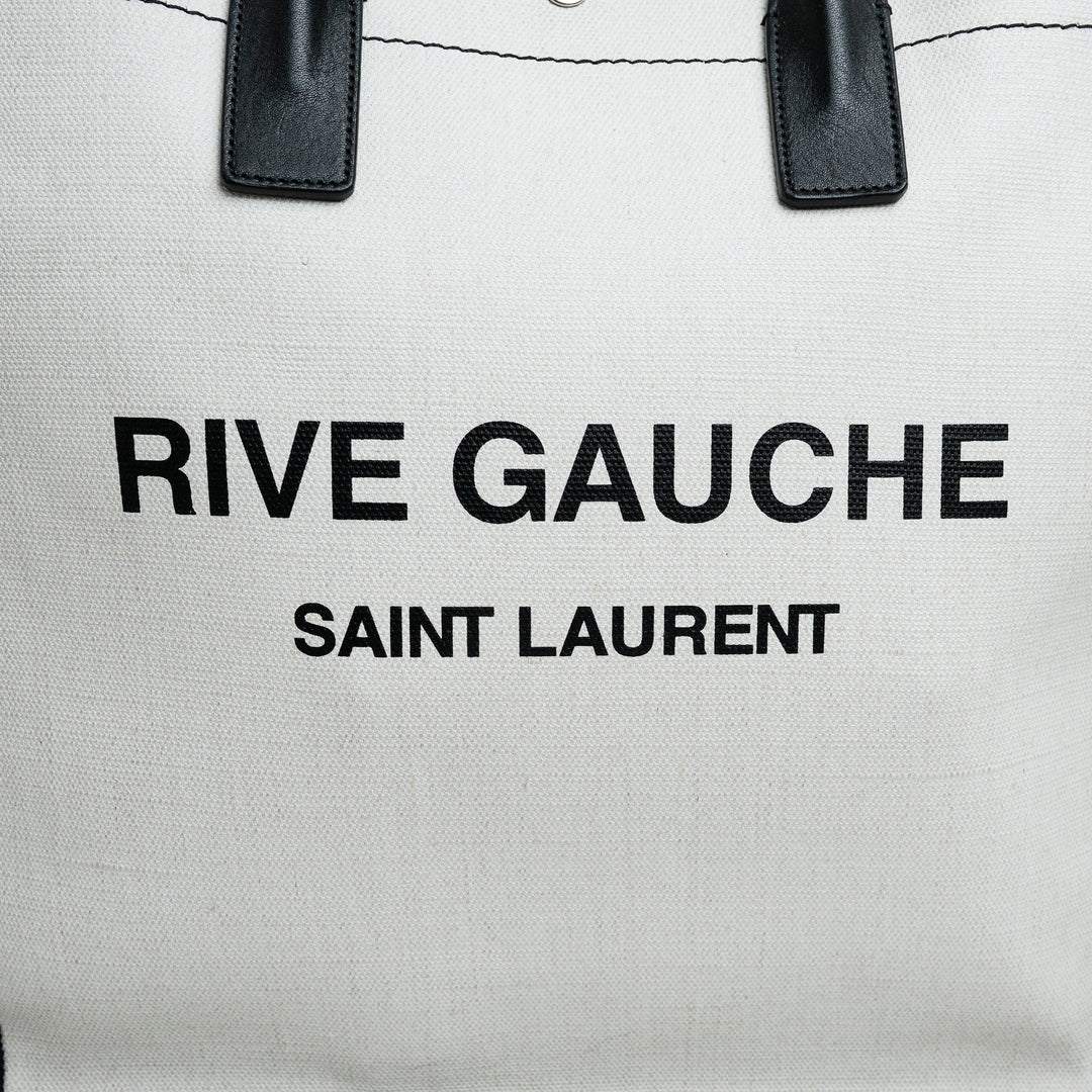 Saint Laurent Coated Canvas Black and White Rive Gauche Tote Bag