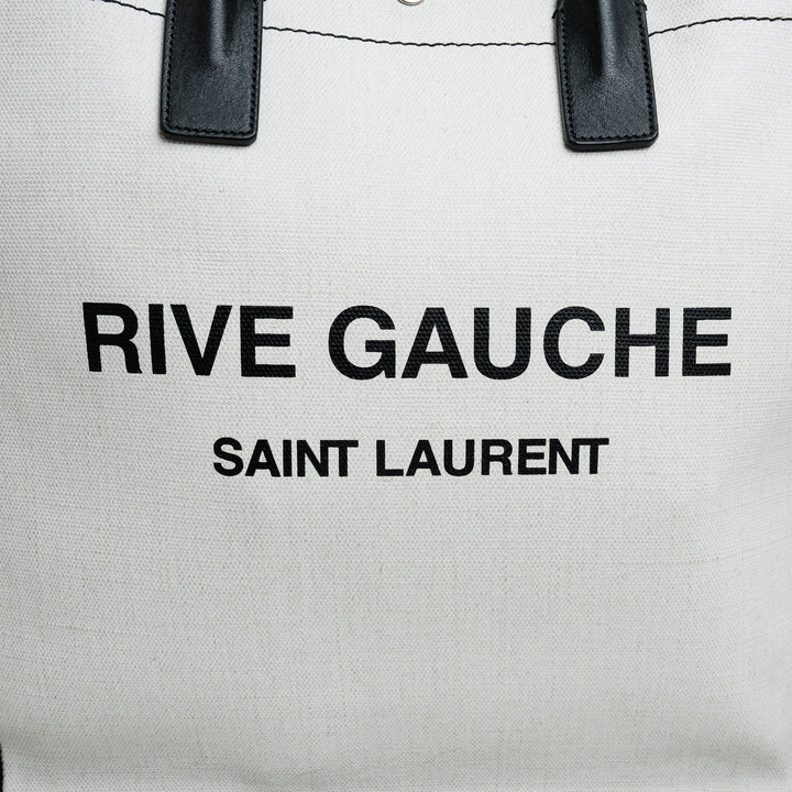 Saint Laurent Coated Canvas Black and White Rive Gauche Tote Bag