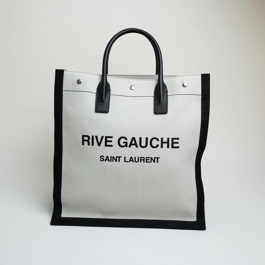 Saint Laurent Coated Canvas Black and White Rive Gauche Tote Bag