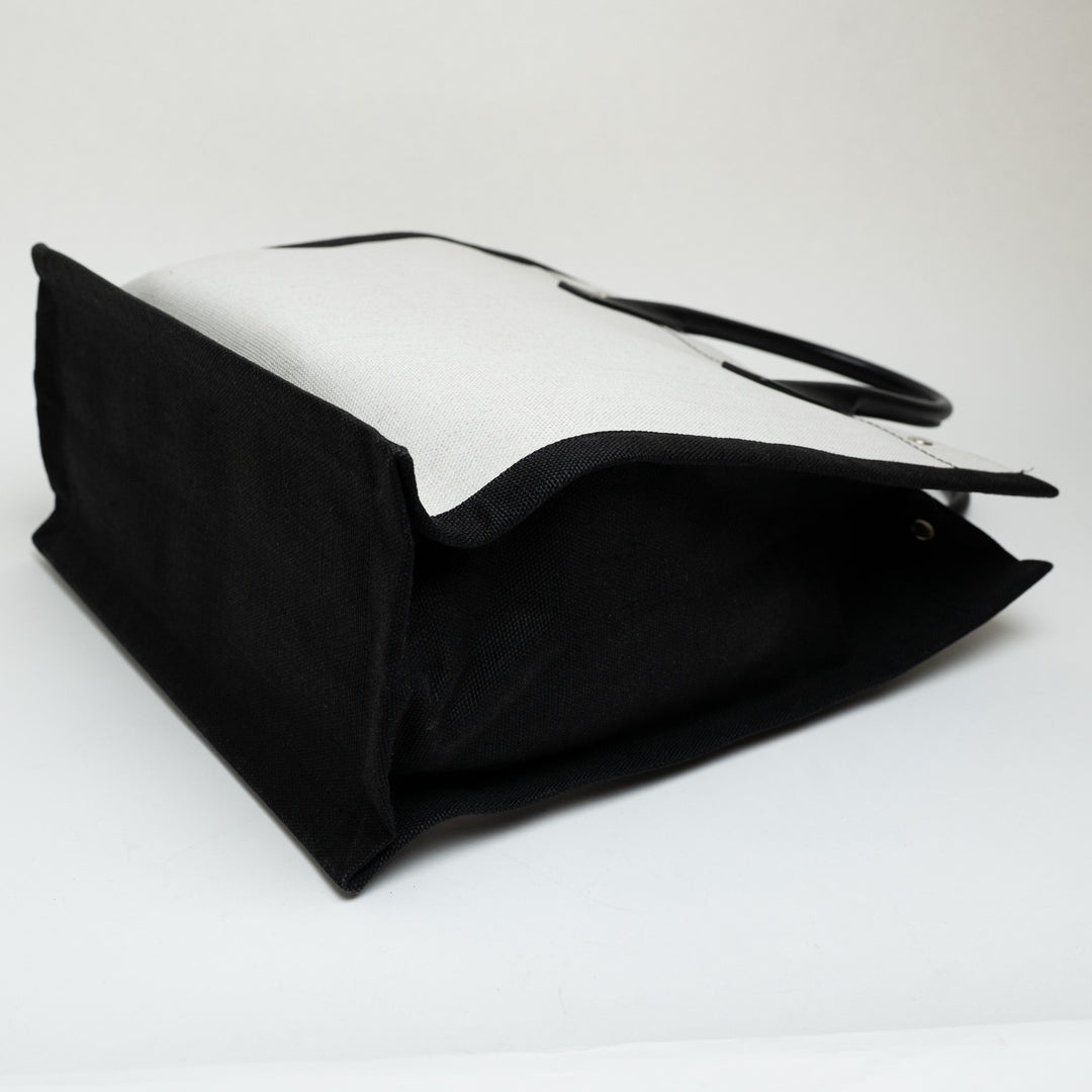 Saint Laurent Coated Canvas Black and White Rive Gauche Tote Bag