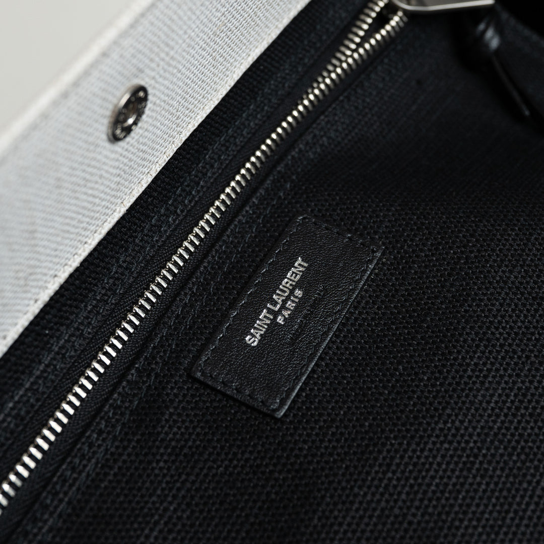 Saint Laurent Coated Canvas Black and White Rive Gauche Tote Bag
