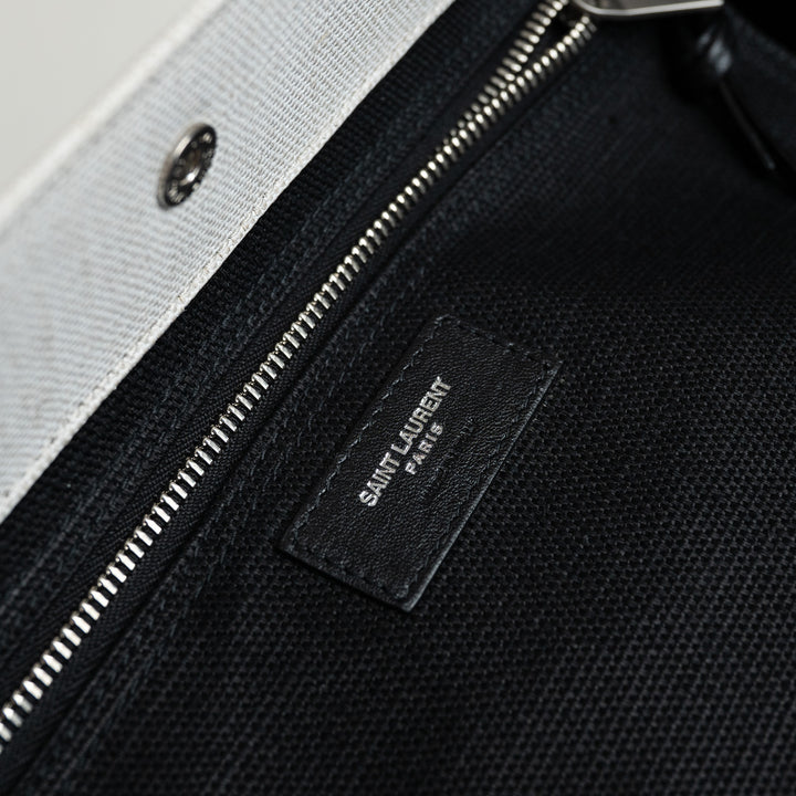 Saint Laurent Coated Canvas Black and White Rive Gauche Tote Bag