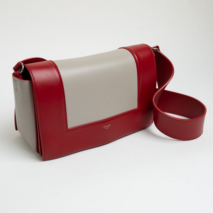 Celine Red & Grey Calfskin Leather Medium Frame Shoulder Bag