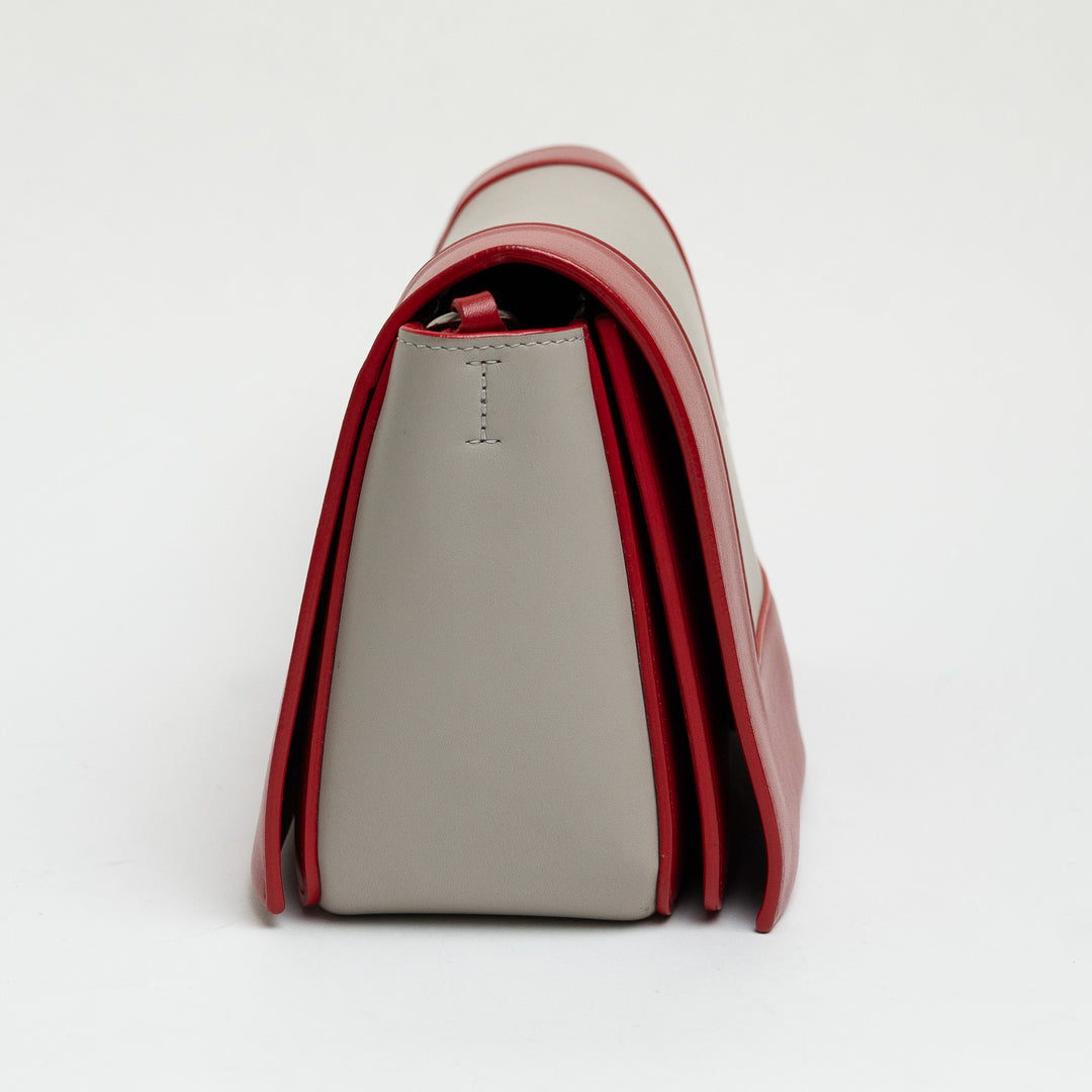 Celine Red & Grey Calfskin Leather Medium Frame Shoulder Bag