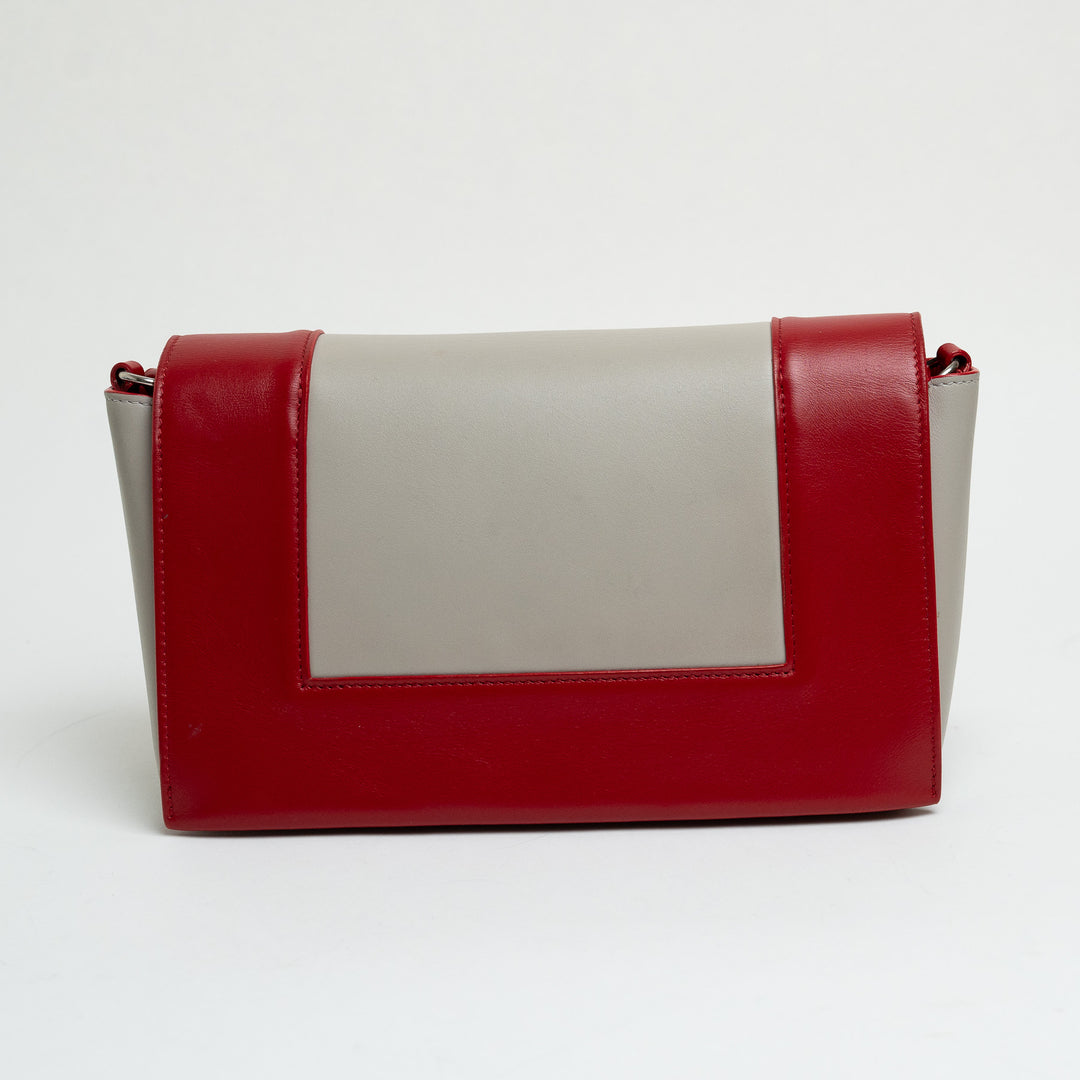 Celine Red & Grey Calfskin Leather Medium Frame Shoulder Bag