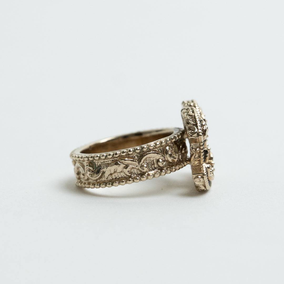 Pre-Loved Chanel™ Gold Tone Interlocking Filagree Logo Ring Size 52