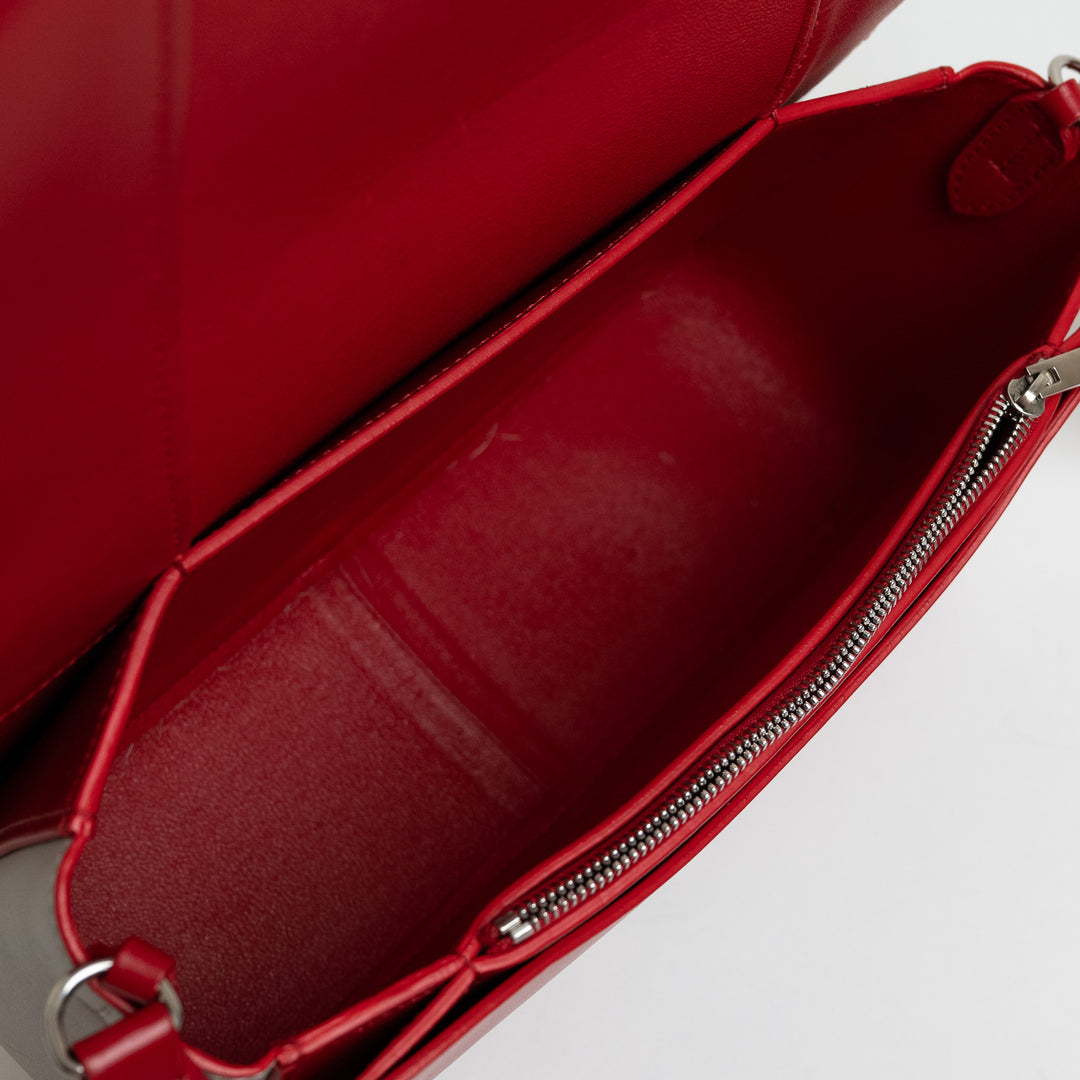 Celine Red & Grey Calfskin Leather Medium Frame Shoulder Bag