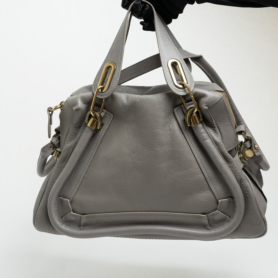Chloe Grey Grained Calfskin Leather Paraty Handbag