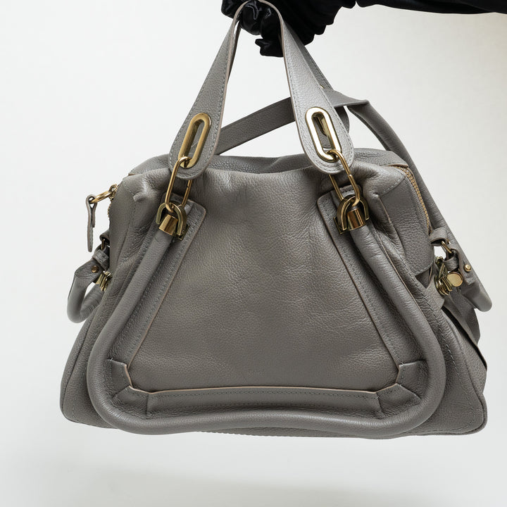 Chloe Grey Grained Calfskin Leather Paraty Handbag