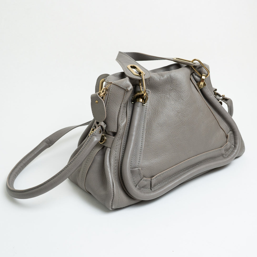 Chloe Grey Grained Calfskin Leather Paraty Handbag