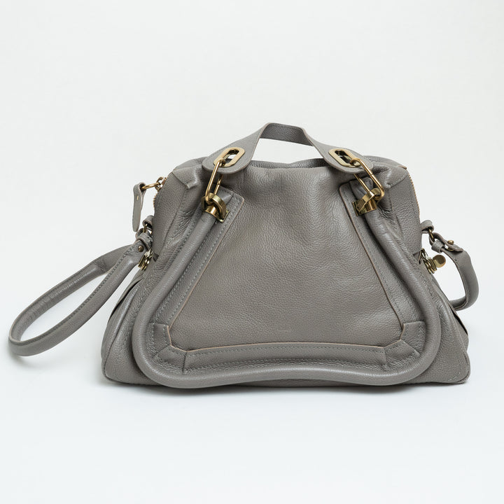 Chloe Grey Grained Calfskin Leather Paraty Handbag