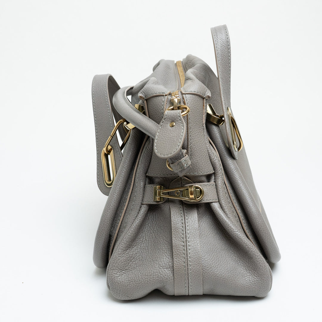Chloe Grey Grained Calfskin Leather Paraty Handbag