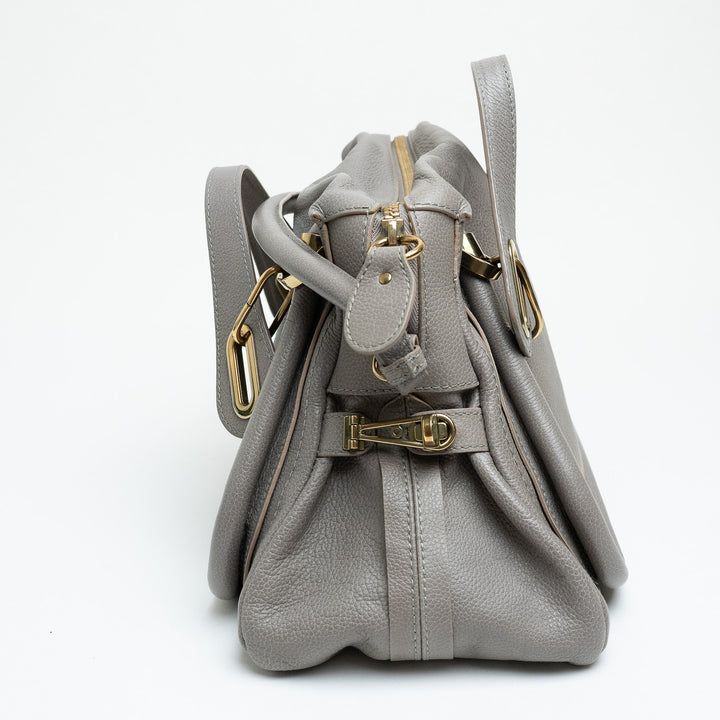 Chloe Grey Grained Calfskin Leather Paraty Handbag
