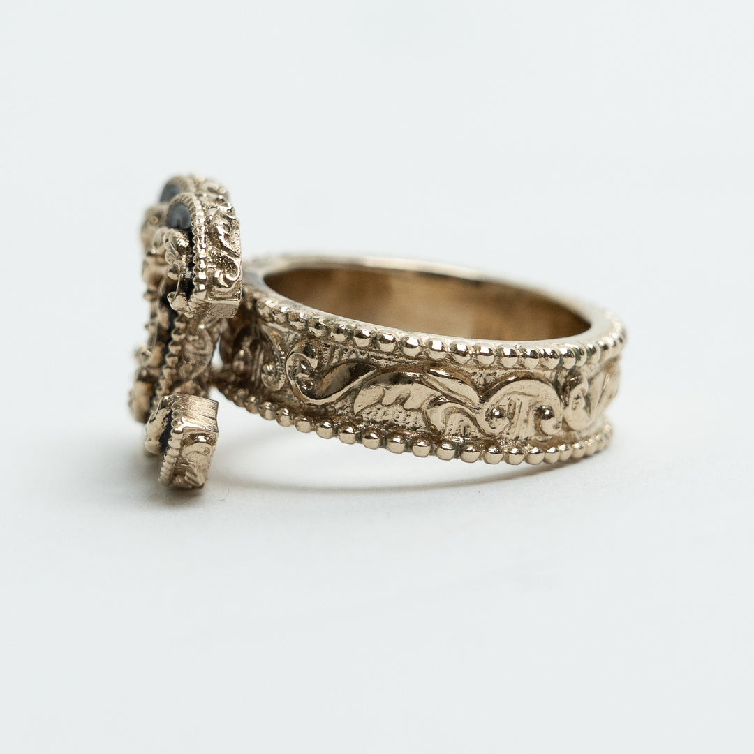 Pre-Loved Chanel™ Gold Tone Interlocking Filagree Logo Ring Size 52