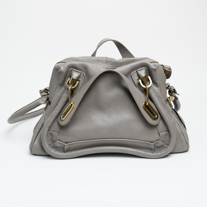 Chloe Grey Grained Calfskin Leather Paraty Handbag