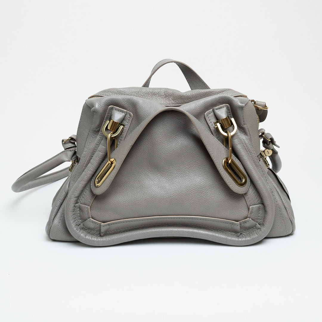 Chloe Grey Grained Calfskin Leather Paraty Handbag