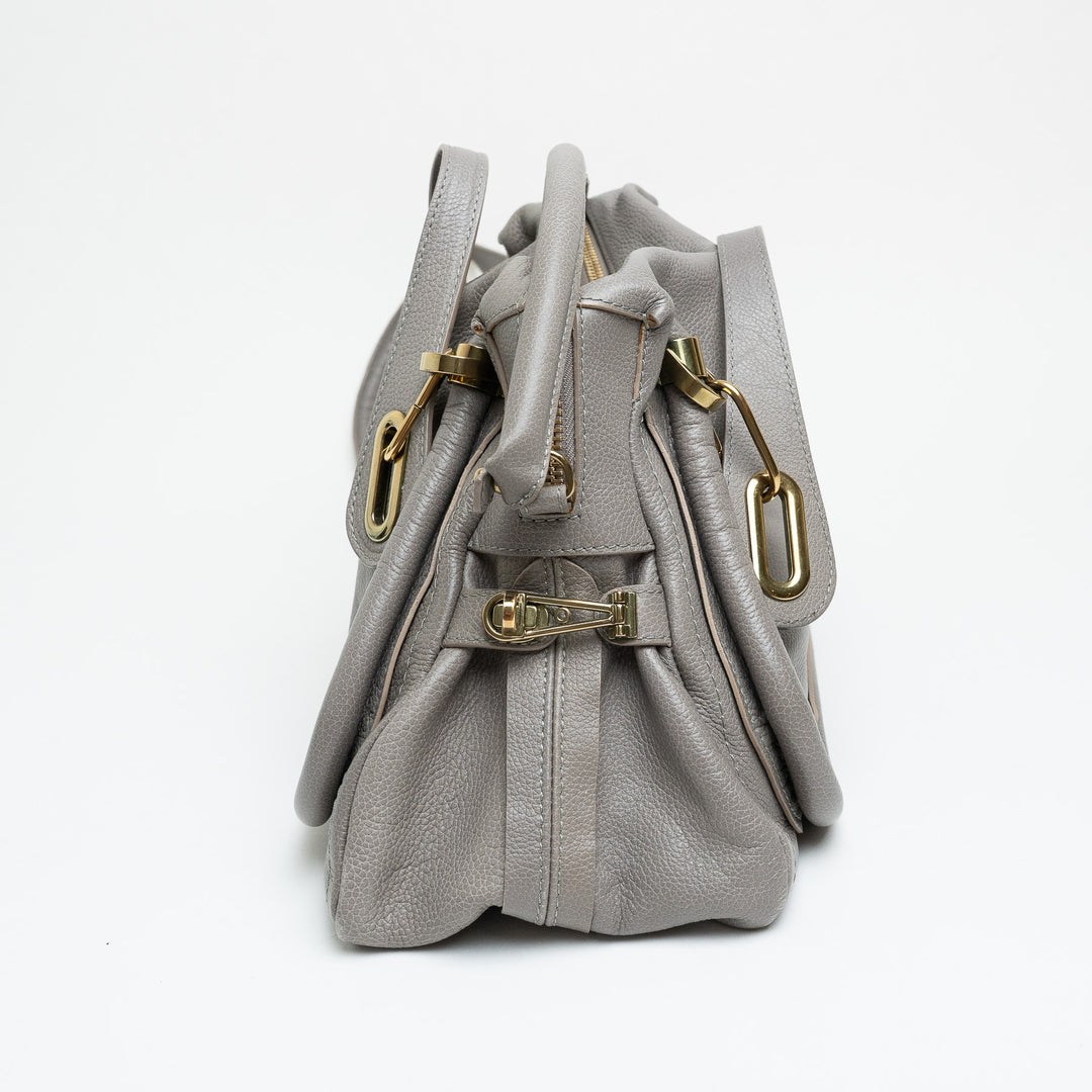 Chloe Grey Grained Calfskin Leather Paraty Handbag