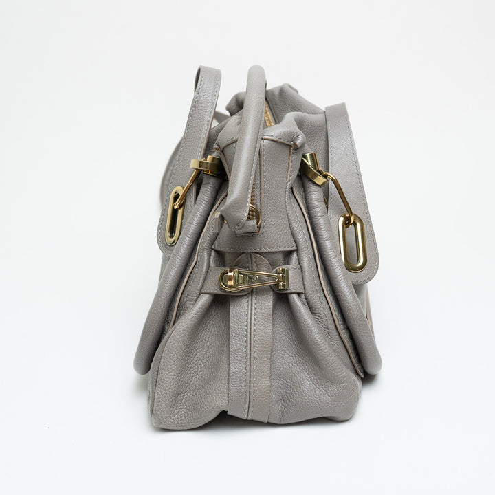 Chloe Grey Grained Calfskin Leather Paraty Handbag
