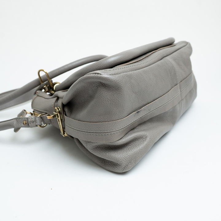 Chloe Grey Grained Calfskin Leather Paraty Handbag