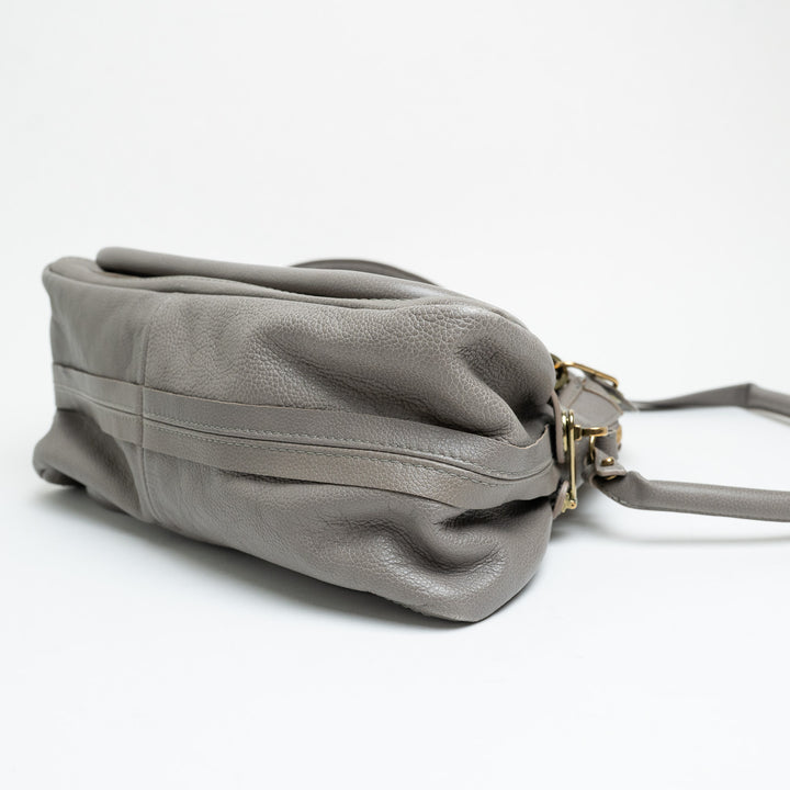Chloe Grey Grained Calfskin Leather Paraty Handbag