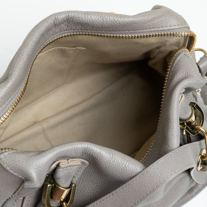 Chloe Grey Grained Calfskin Leather Paraty Handbag