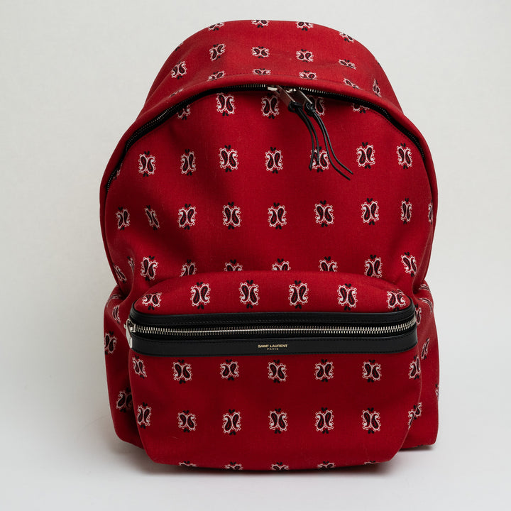 Saint Laurent Red Paisley Canvas City Backpack