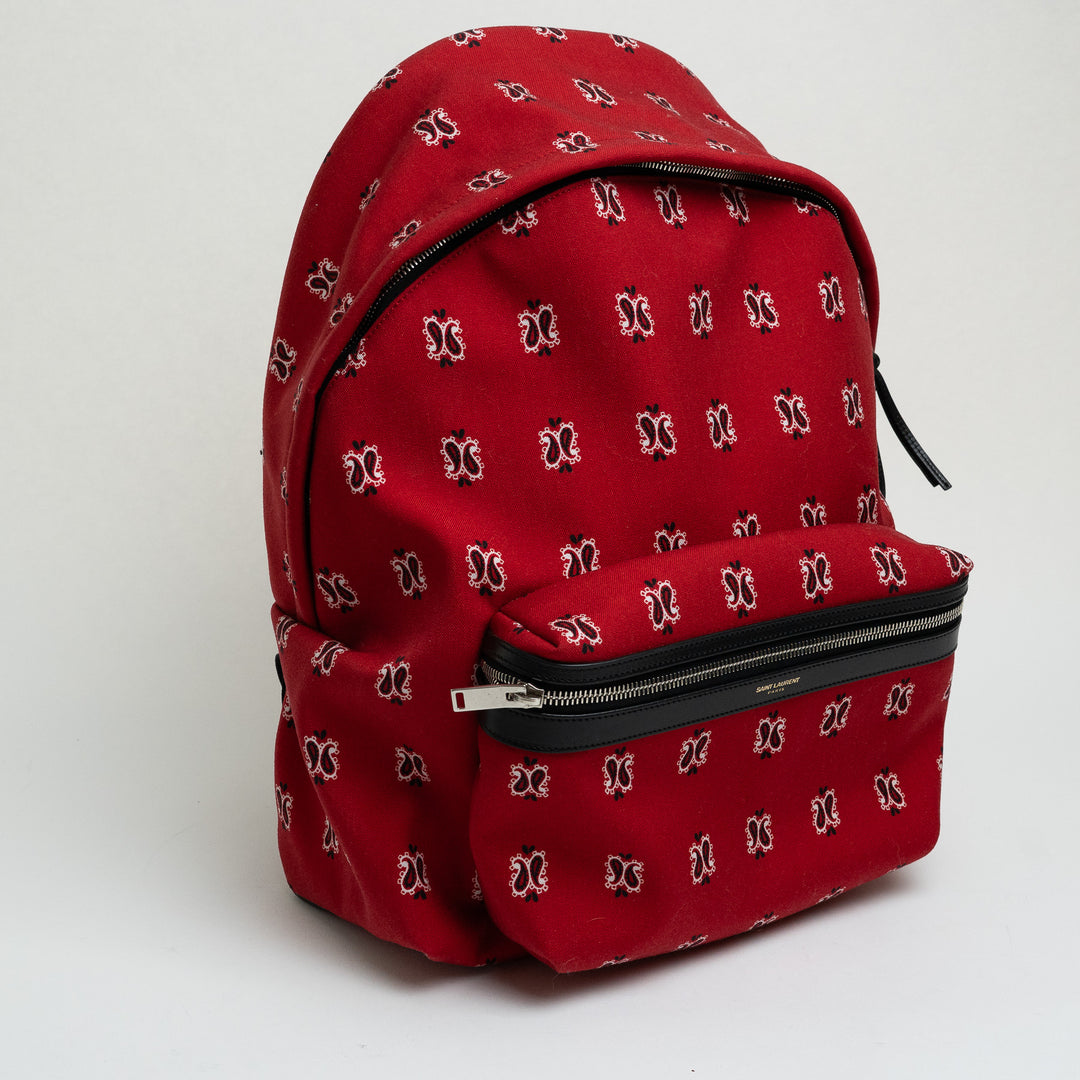 Saint Laurent Red Paisley Canvas City Backpack