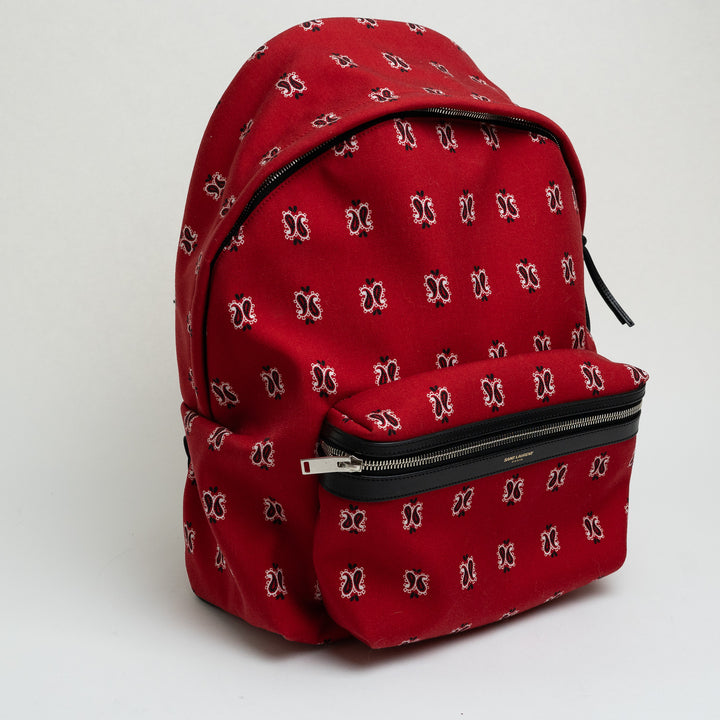 Saint Laurent Red Paisley Canvas City Backpack