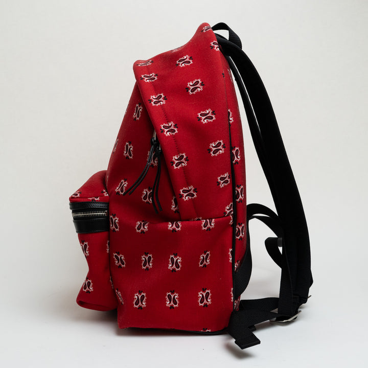 Saint Laurent Red Paisley Canvas City Backpack