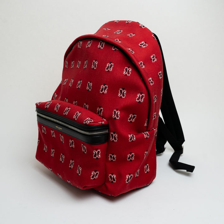 Saint Laurent Red Paisley Canvas City Backpack
