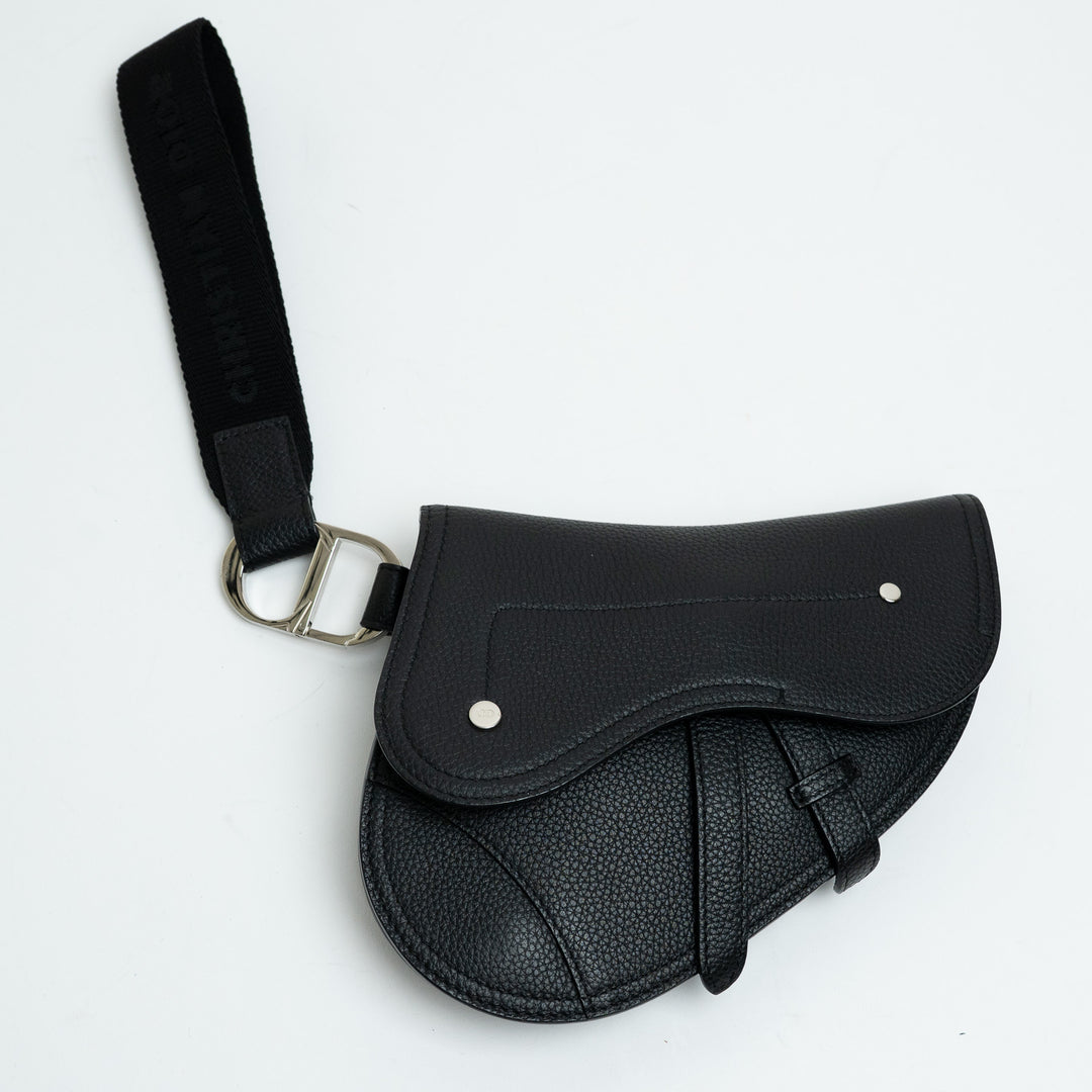 Dior Black Grained Calfskin Leather Saddle Pouch