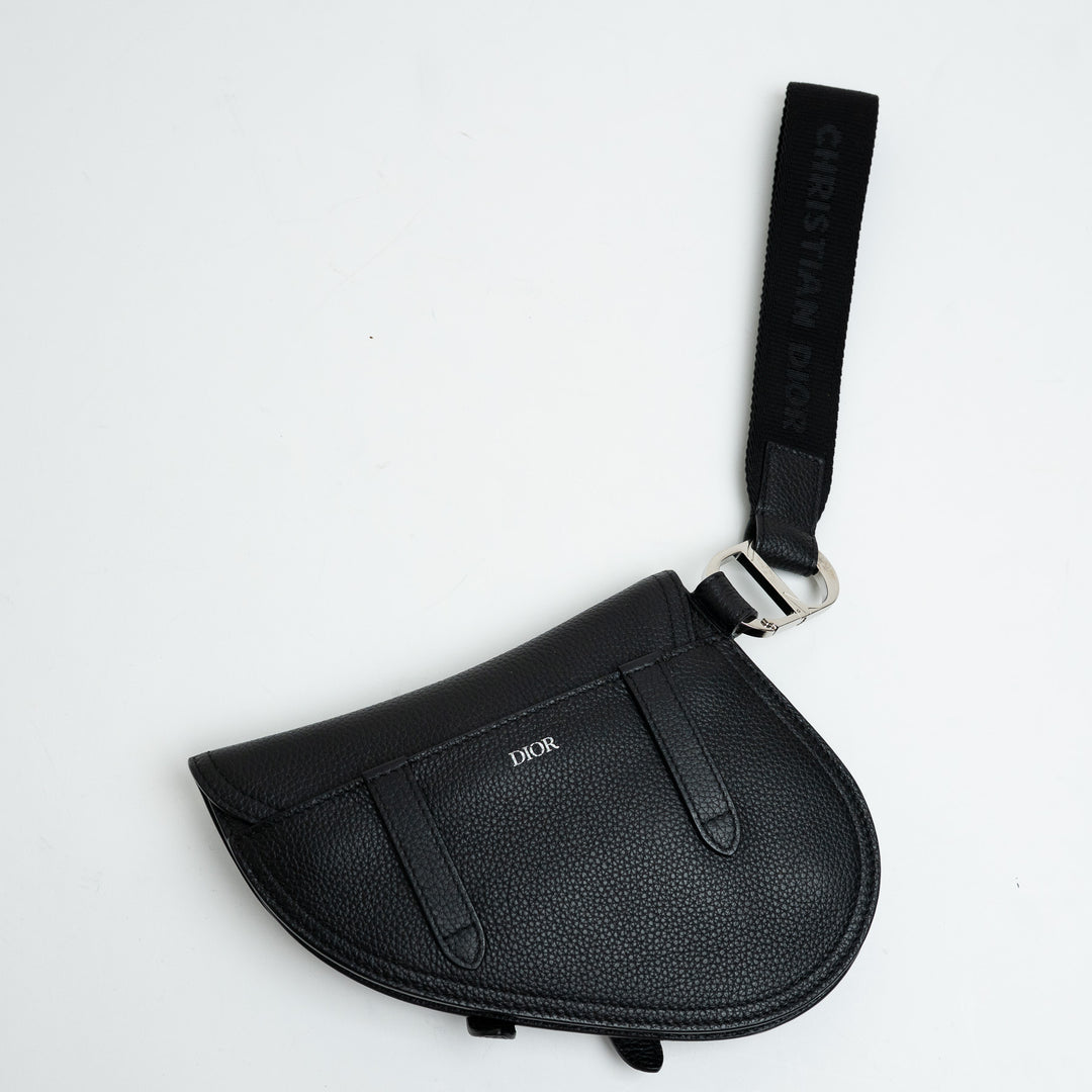 Dior Black Grained Calfskin Leather Saddle Pouch