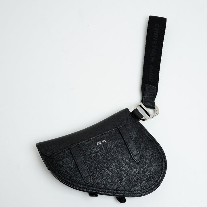 Dior Black Grained Calfskin Leather Saddle Pouch