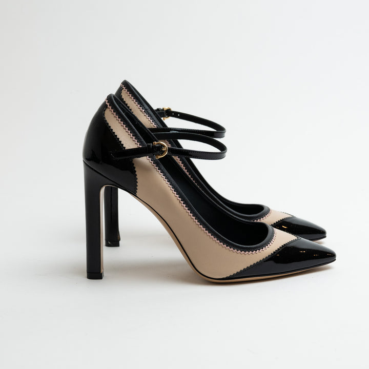 Ferragamo Black and Nude Leather Erika Mary Jane Pumps Size 36.5